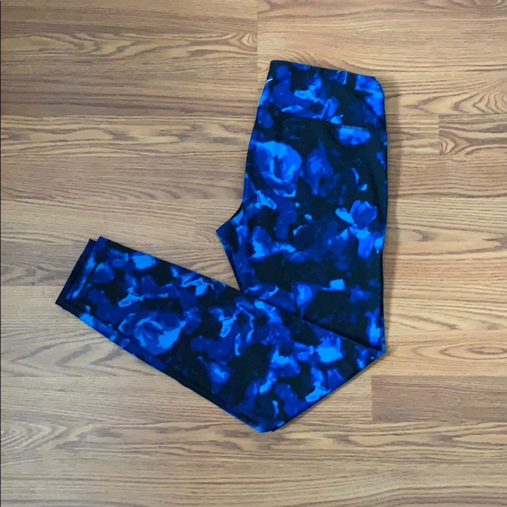 Blue Floral Athletic Leggings